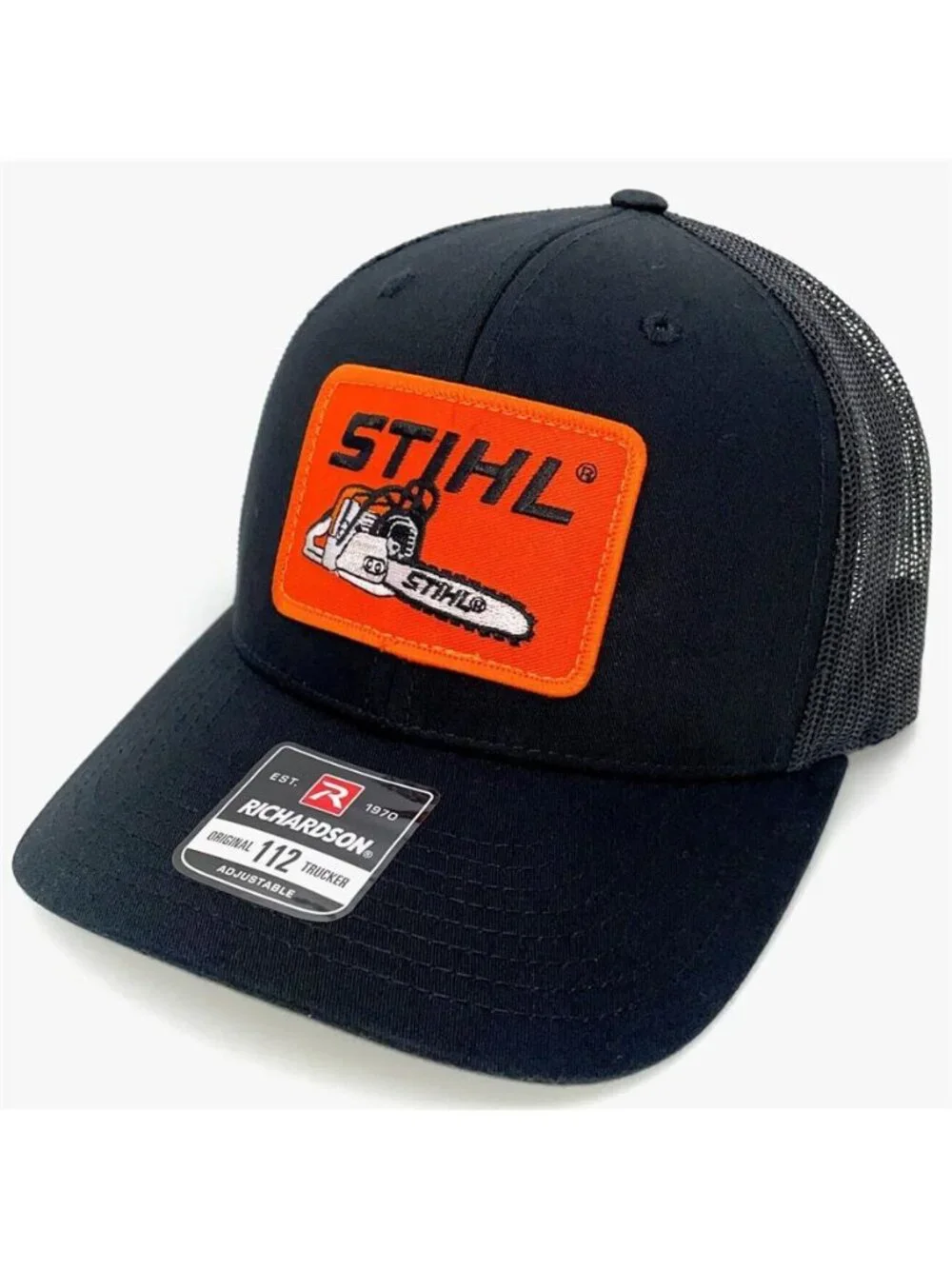 Retro Chainsaw Forestry Patch All Black Richardson 112 Trucker Hat Cap Logging